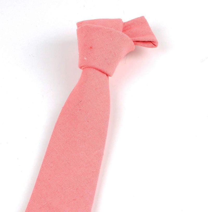 Elfeves Men's Skinny Solid Color Tie Causal Cotton Linen Narrow Slim cut Necktie - Image 4